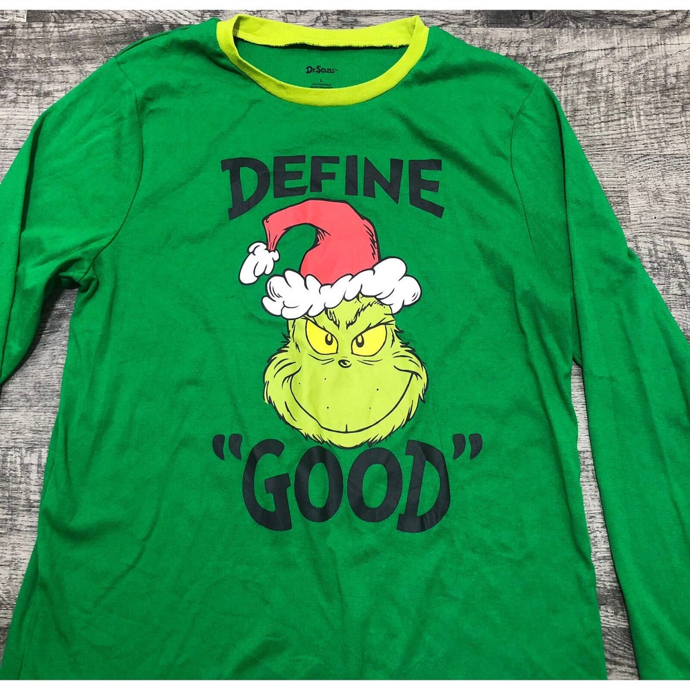 Dr. Seuss T-Shirt Grinch “Define Good” Size L Christmas Sleep Shirt Blouse B2